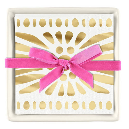 Ceramic Napkin Tray + Napkins - Moroccan Border