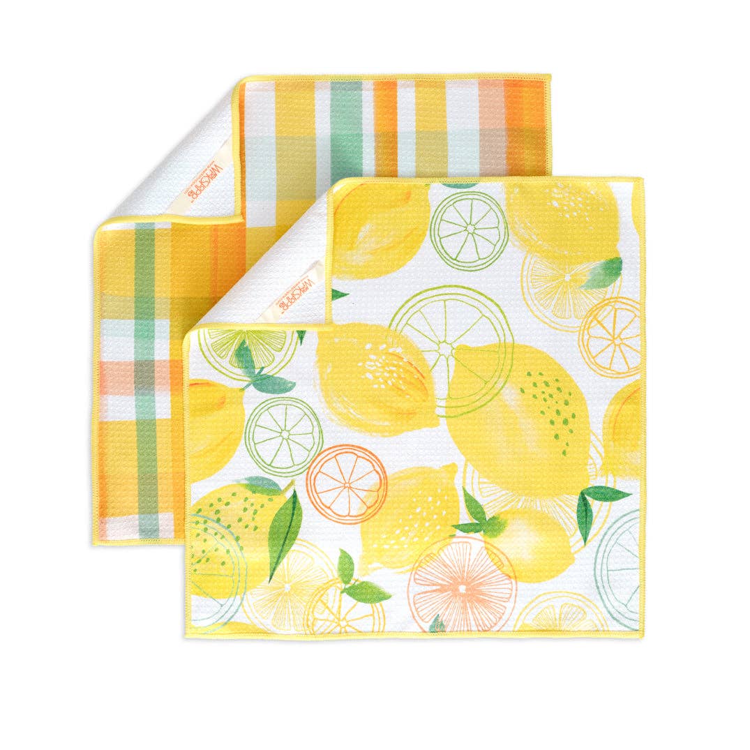 Lemon Plaid All Purpose Microfiber Towel Set