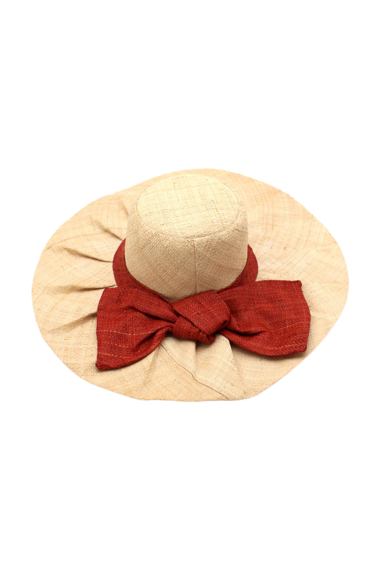 Fan Pleated Straw Sun Hat with Big Bow: Red