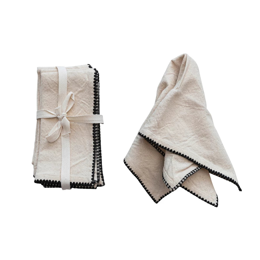 Set of Four Cotton Napkins - Natural with Black Edging
