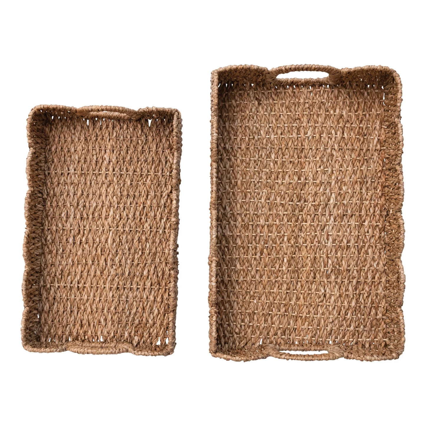 Decorative Braided Bankuan Tray with Handles & Scalloped Edge