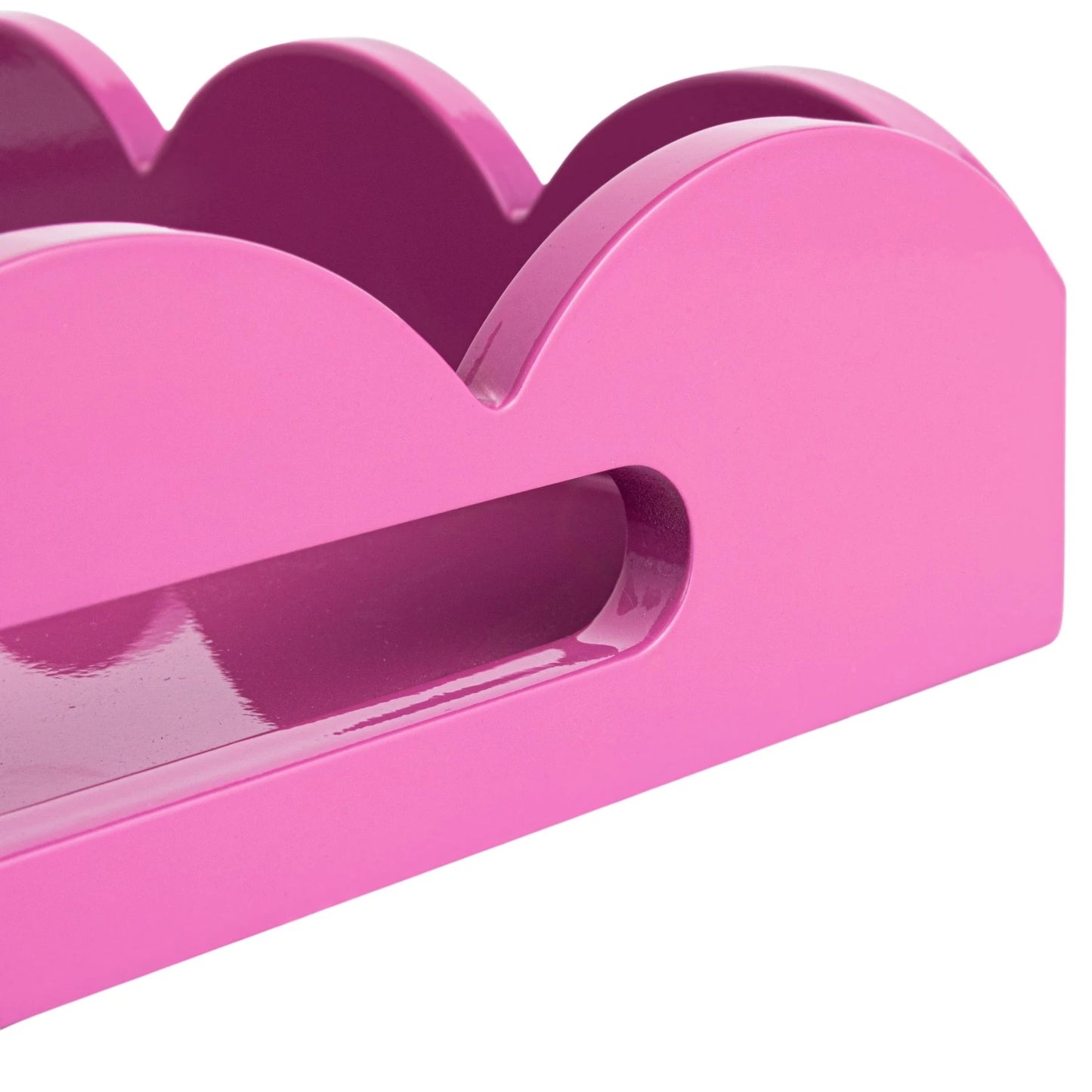 Pink Lacquered Scalloped Tray with Handles