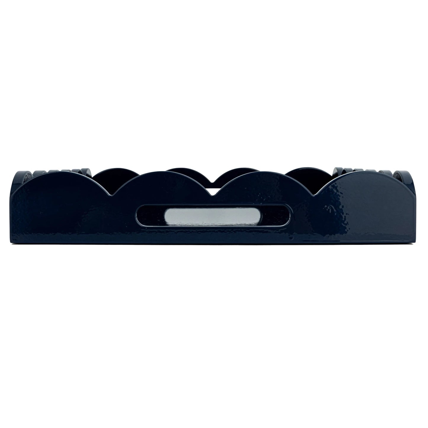 Navy Lacquered Scalloped Tray with Handles