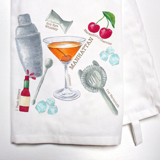 Illustrated Recipe of a Manhattan Dish Towel