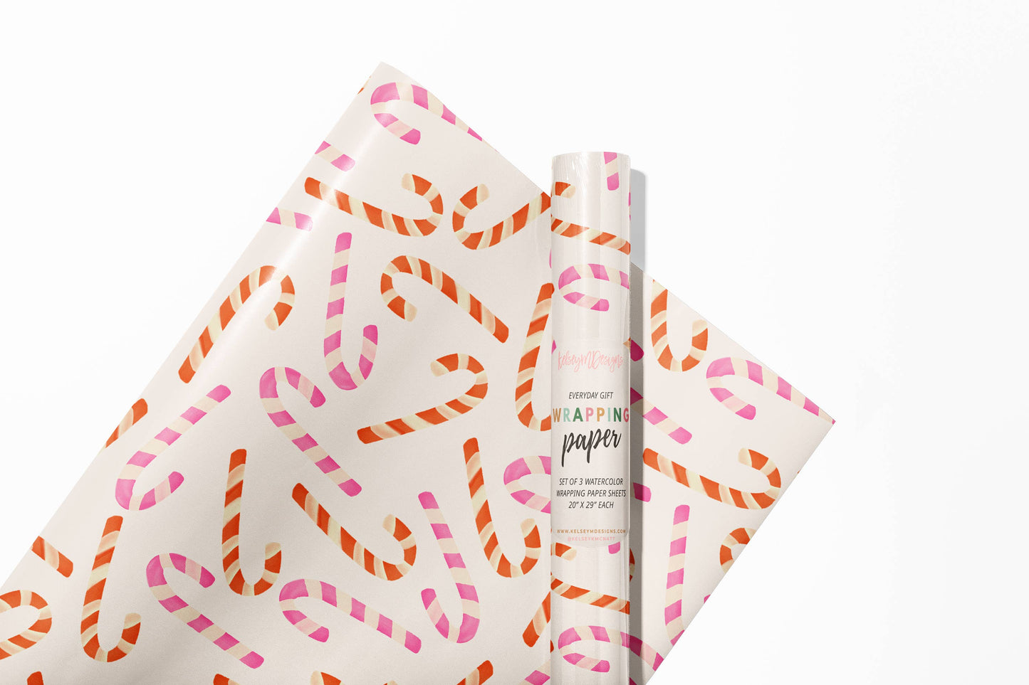 Christmas Candy Canes Holiday Wrapping Paper - 3 Sheet Roll
