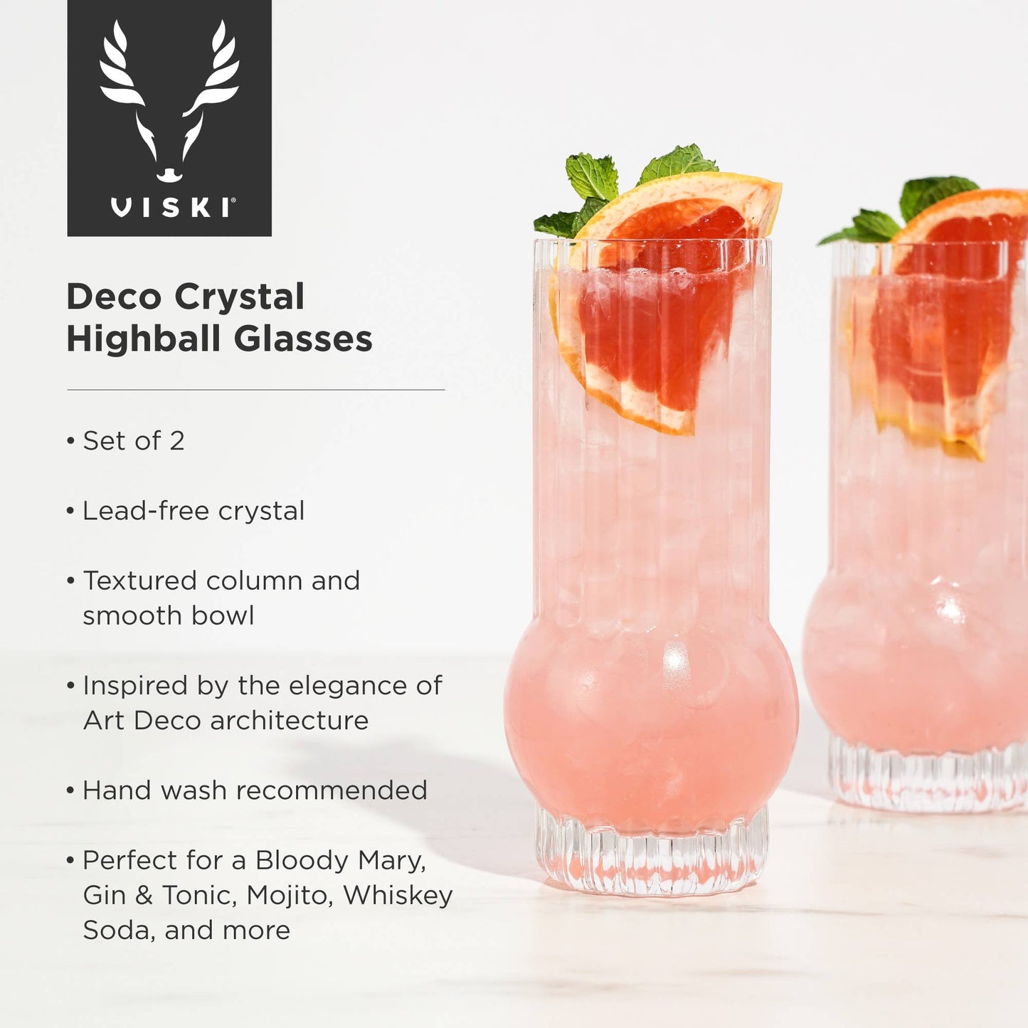 Art Deco Crystal Highball Glasses - Set of 2