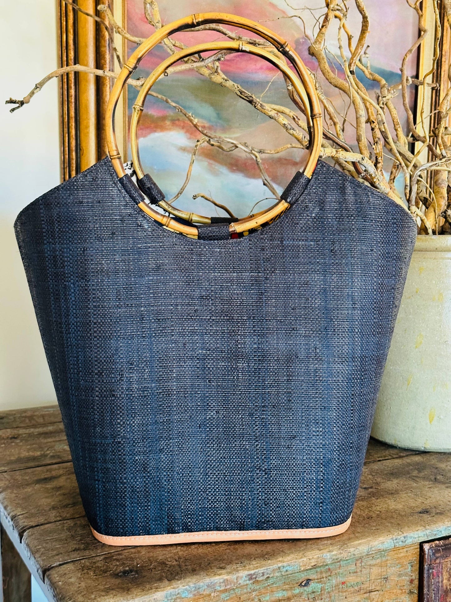 Carmen Straw Bucket Bag with Bamboo Handles: Saffron