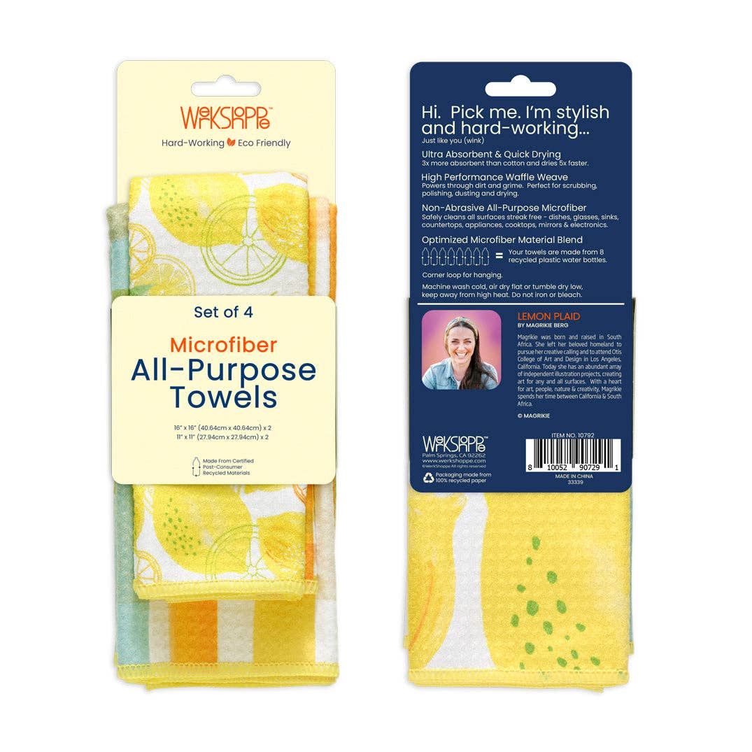 Lemon Plaid All Purpose Microfiber Towel Set