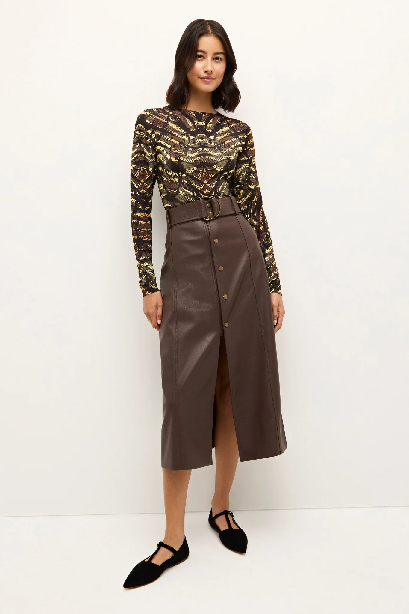 Marie Oliver Chelsea Skirt in Walnut Leather