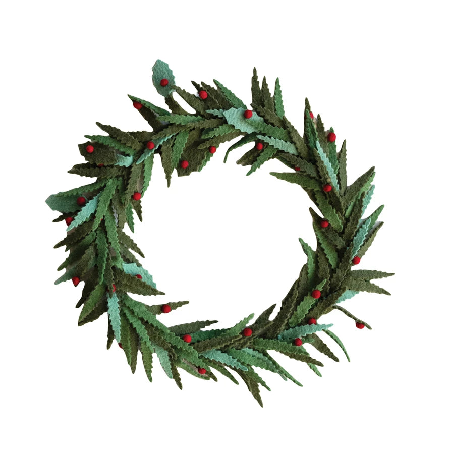 Handmade Wool Felt Leaf Wreath with Berries