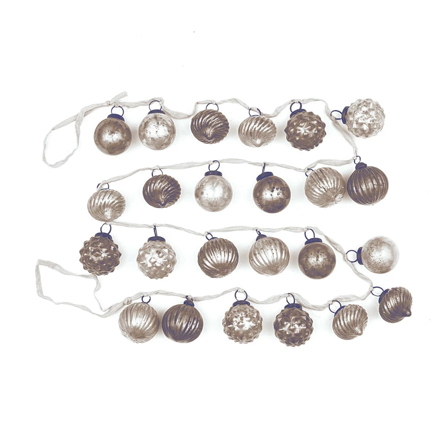 Embossed Mercury Glass Ornament Garland- Cream