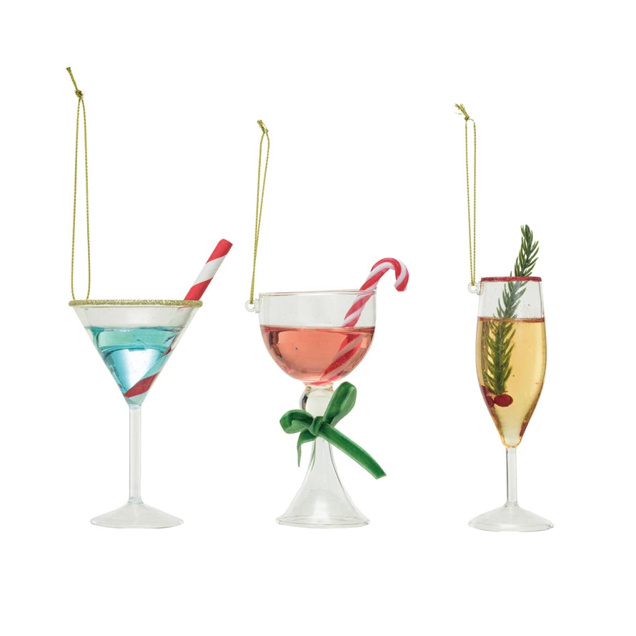 Glass Glitter Cocktail Ornament