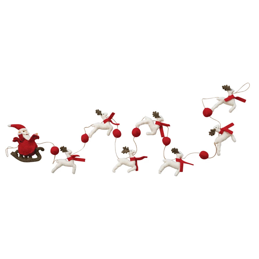 Handmade Wool Felt Santa with Sleigh Garland