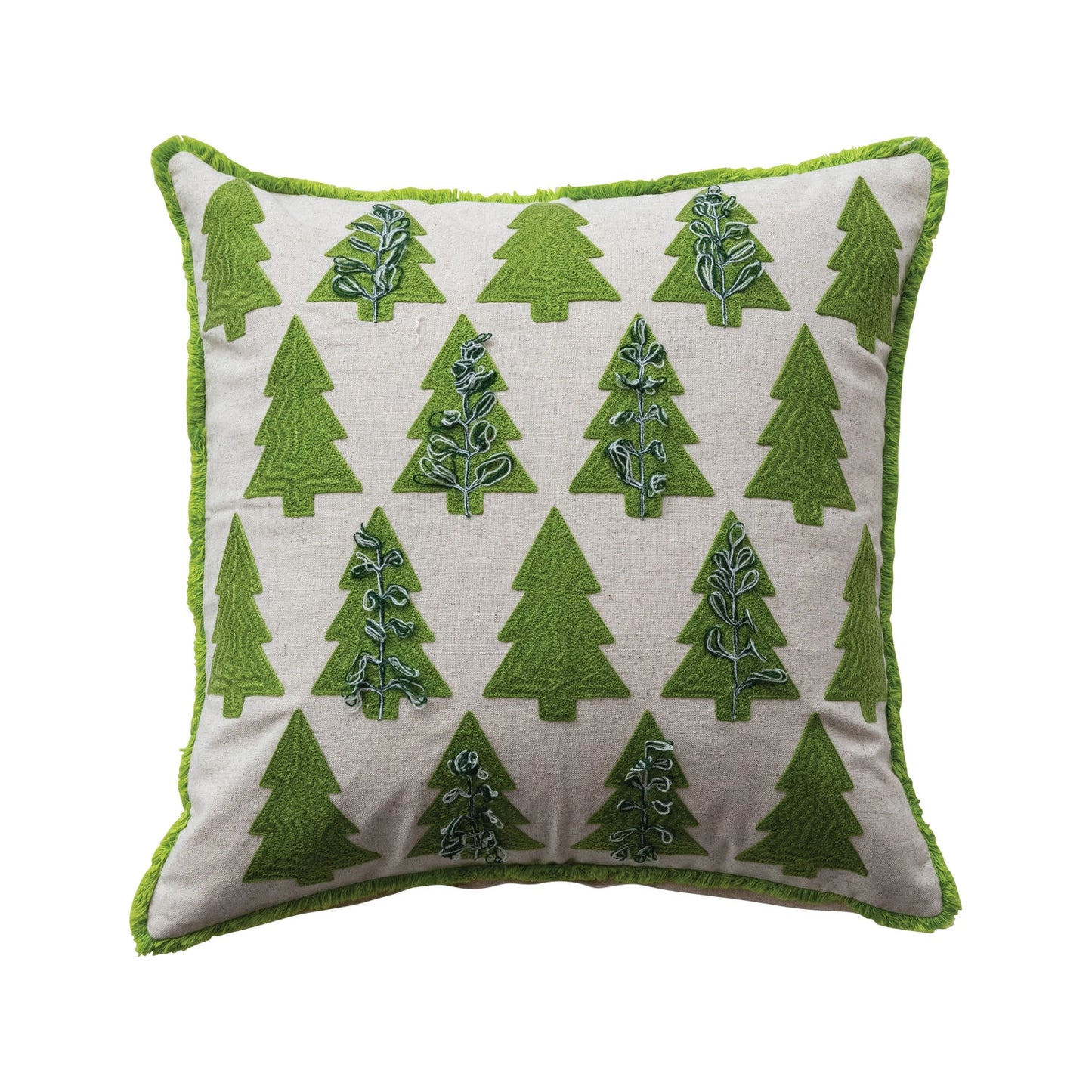 Embroidered Tree Throw Pillow With Fringe