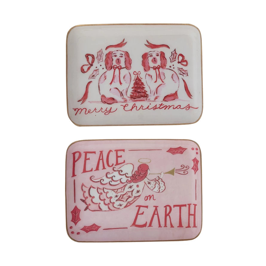 Enameled Metal Tray with Holiday Saying
