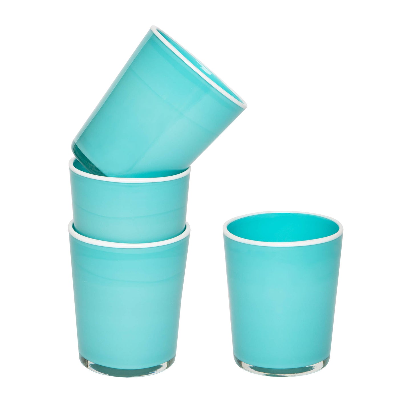 Summer Glass Turquoise & White Large 15oz - Set of 2
