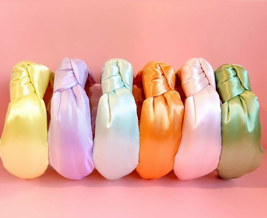 Satin Pastel Knotted Headband: Mango