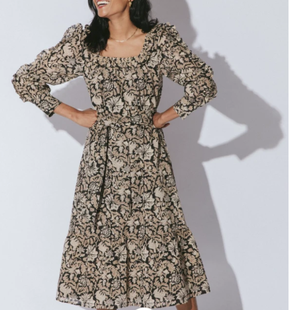 Cleobella Brown Fleur Floral Belted Midi Dress