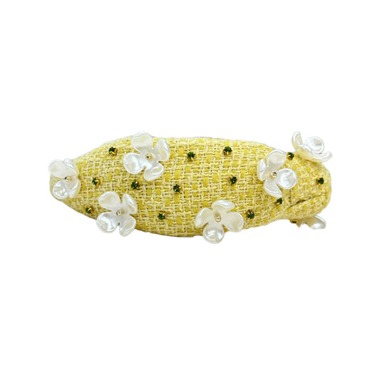 Spring Yellow Tweed Embellished Knotted Headband