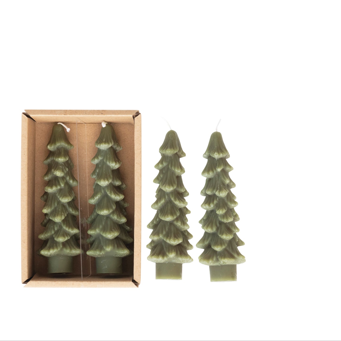 4.75" Dark Green Tree Shaped Taper Candles