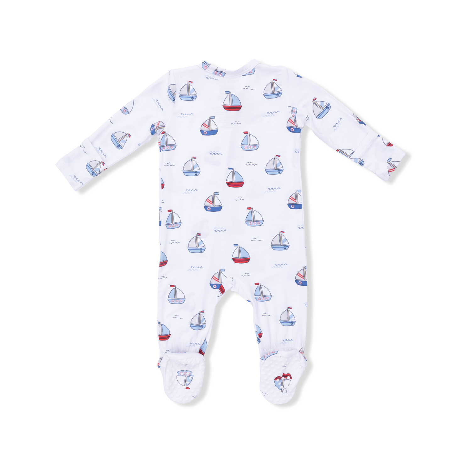 Angel Dear Bubbly Sailboats |Blue 2 Way Zipper Footie