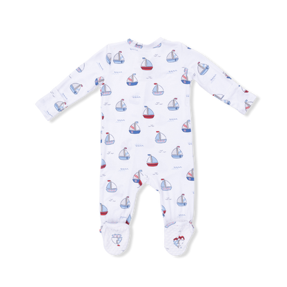 Angel Dear Bubbly Sailboats |Blue 2 Way Zipper Footie