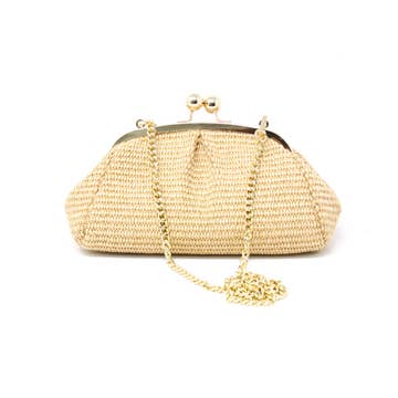 German Fuentes Genuine Italian Leather and Raffia Clutch+Crossbody Beige