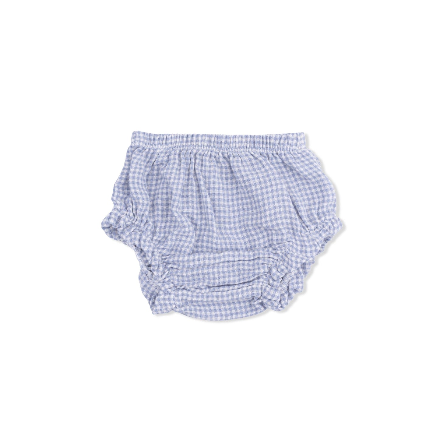 Angel Dear Micro Gingham Blue Blizzard | Top with Bows and Ruffle Leg Bloomer
