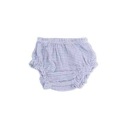 Angel Dear Micro Gingham Blue Blizzard | Top with Bows and Ruffle Leg Bloomer