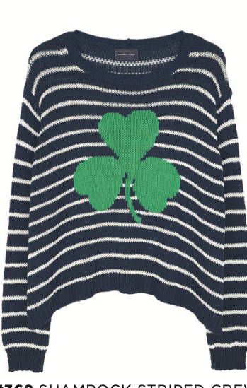 Wooden Ships Shamrock Striped Crew Cotton-Darkest Indigo/White/Green