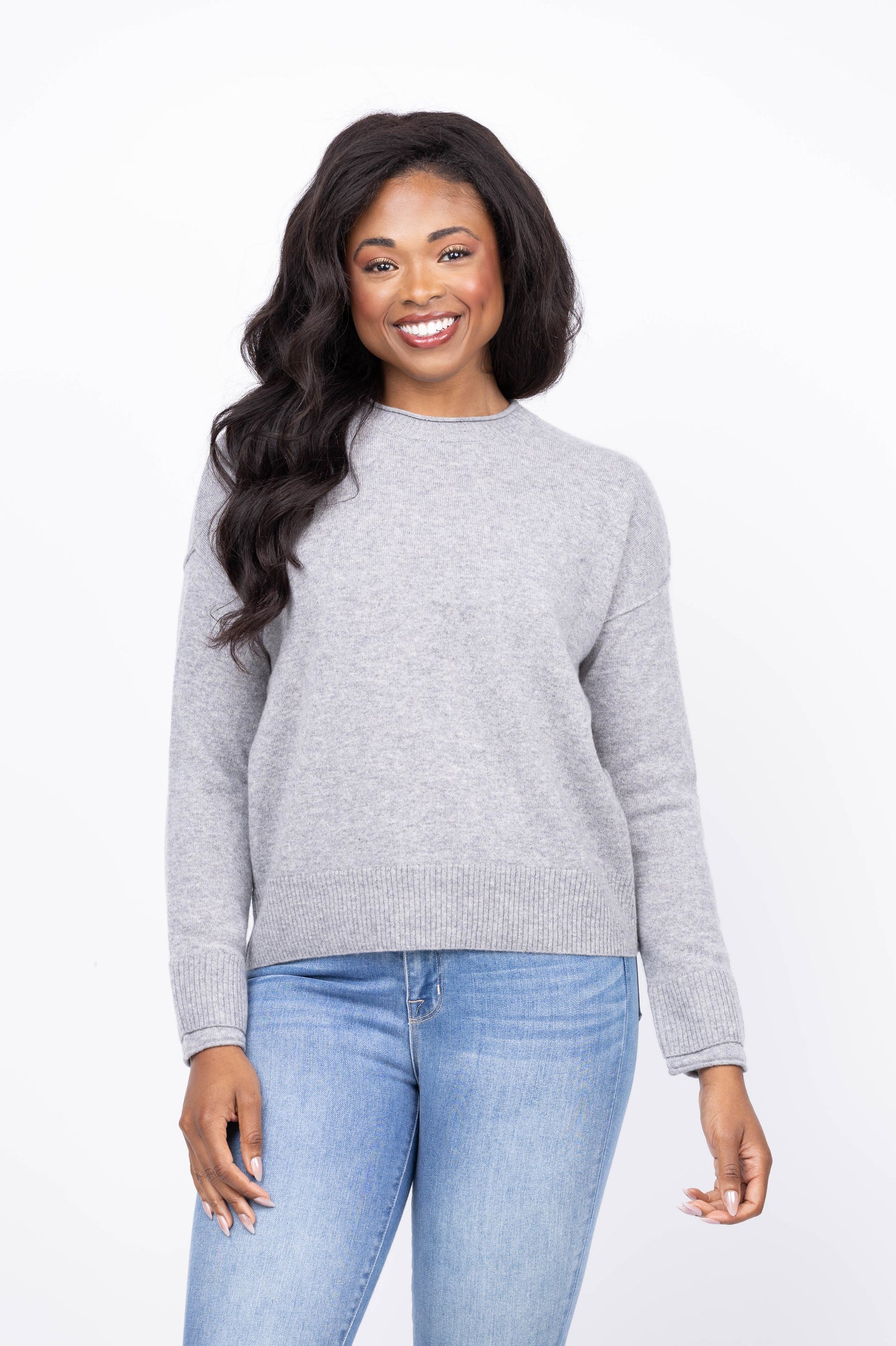 Cashmere Easy Crew Sweater- Gray