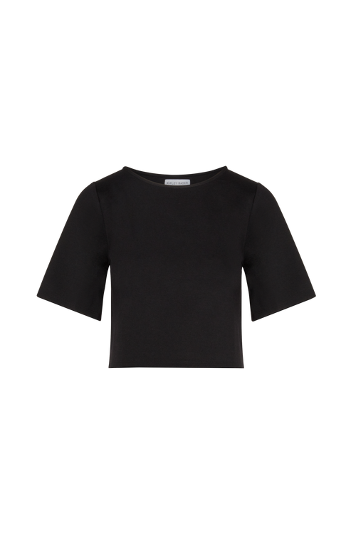 Ripley Rader Cropped Black Ponte Knit Short Sleeve Top