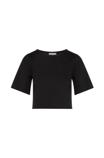 Ripley Rader Cropped Black Ponte Knit Short Sleeve Top