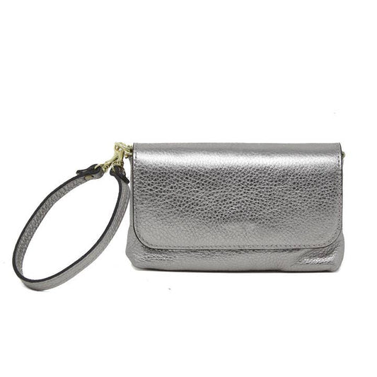 German Fuentes Genuine Italian Leather Crossbody Clutch in Pewter
