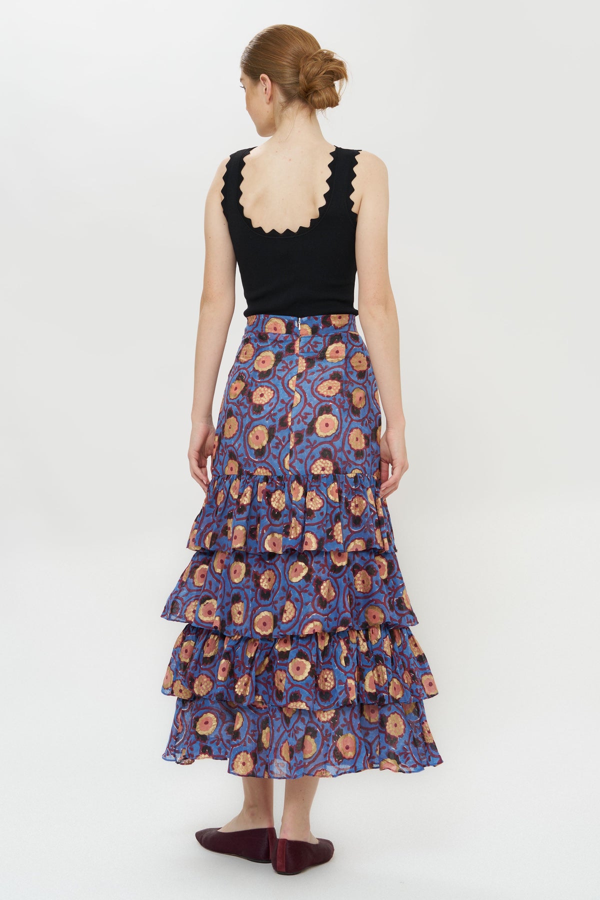 Oliphant Verona Print Ruffle Skirt | Blue & Gold