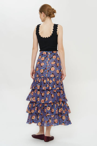 Oliphant Verona Print Ruffle Skirt | Blue & Gold