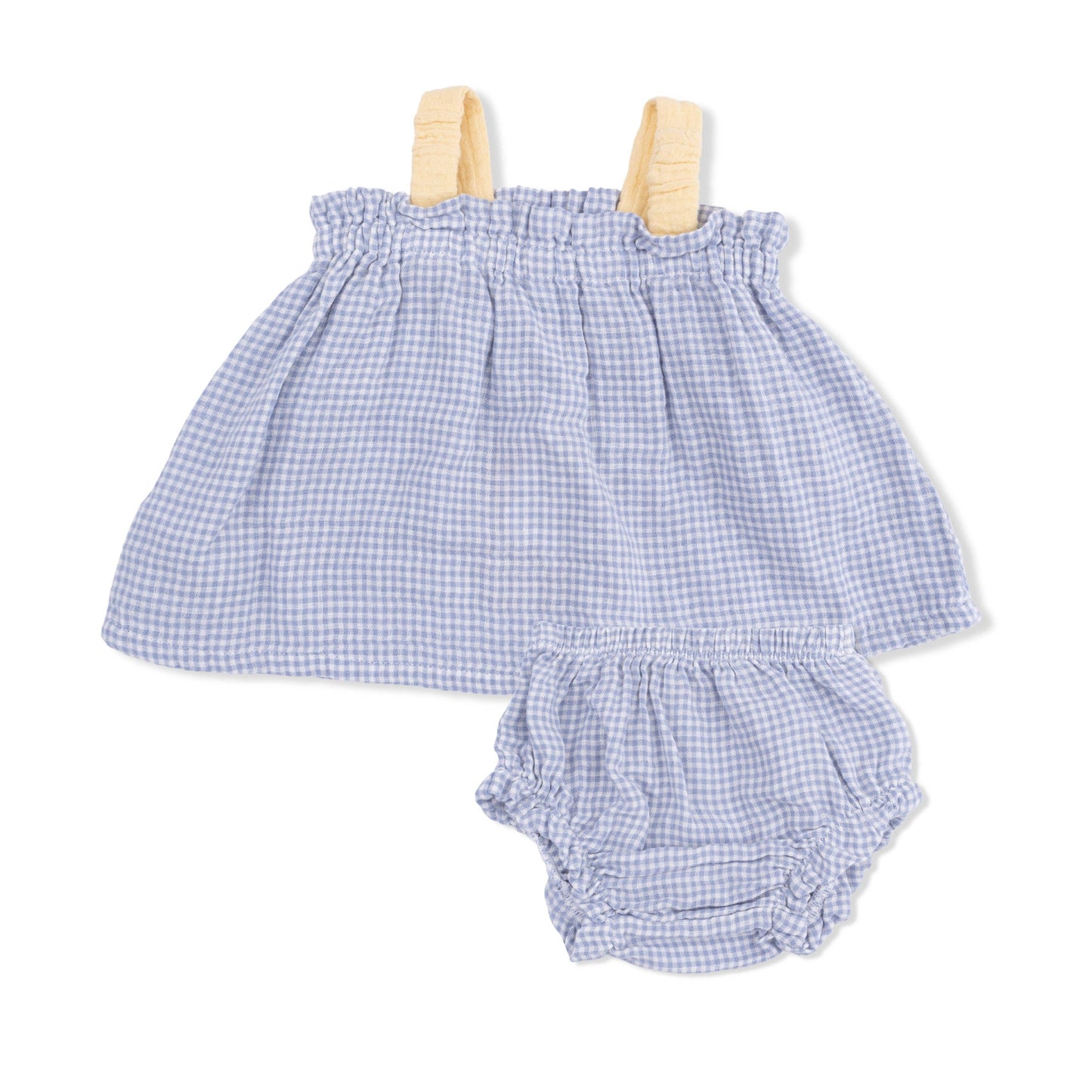 Angel Dear Micro Gingham Blue Blizzard | Top with Bows and Ruffle Leg Bloomer