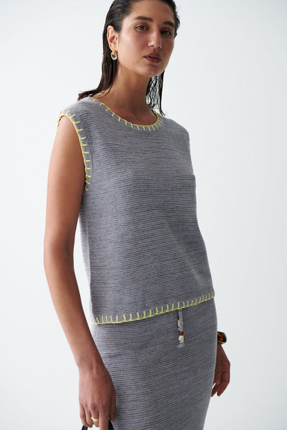 Sancia Tricot Knit Vest | Peridot