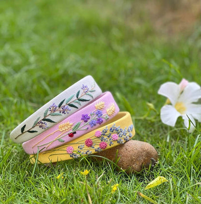 Spring Floral Embroidered Headband Hydrangea - Yellow
