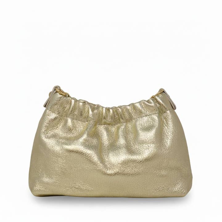 German Fuentes Genuine Italian Leather Clutch and Crossbody Bag in Gold