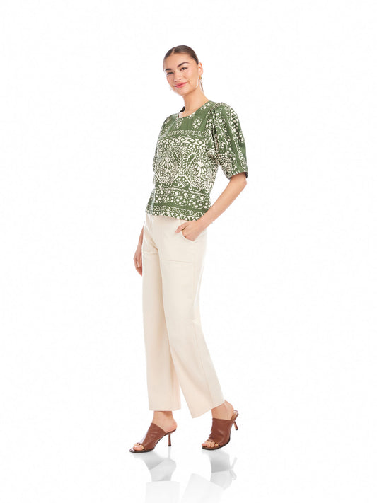 Fifteen Twenty Rosie Puff Sleeve Blouse in Green
