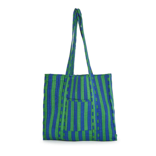 Green and Blue Cotton Printed Reversible Tote