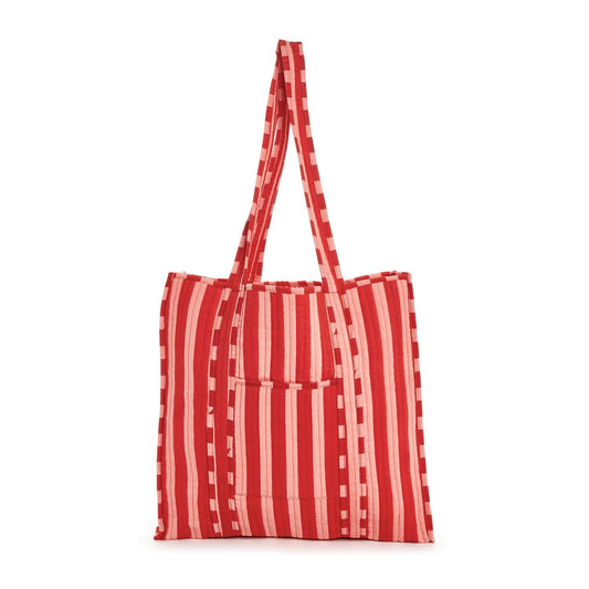 Red and Pink Cotton Printed Reversible Tote