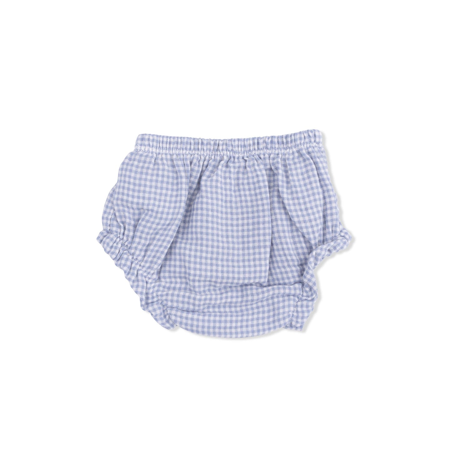Angel Dear Micro Gingham Blue Blizzard | Top with Bows and Ruffle Leg Bloomer