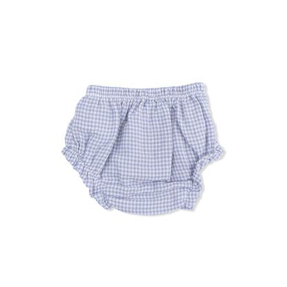 Angel Dear Micro Gingham Blue Blizzard | Top with Bows and Ruffle Leg Bloomer