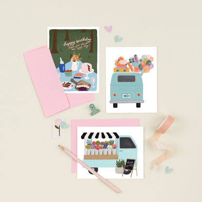 Flower Truck Birthday Greeting Card