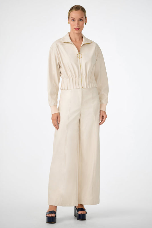 Trina Turk Ecru Parque Pant in Faux Leather