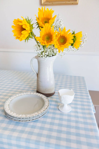 Blue Ruffled Gingham Tablecloth: 70" Round