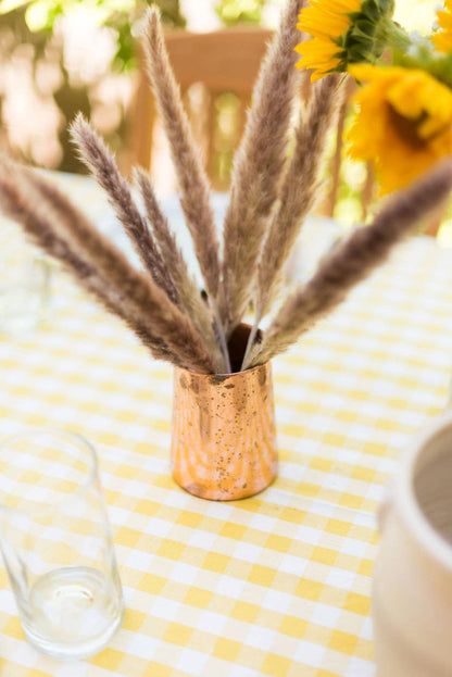 Yellow Ruffled Gingham Tablecloth: 70" Round