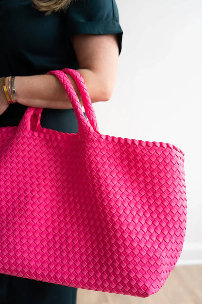 Peace Love Mahjong Woven Mahjong Carryall Bright Pink